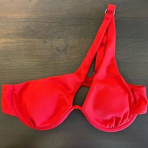 padded one shoulder red swim suit top!